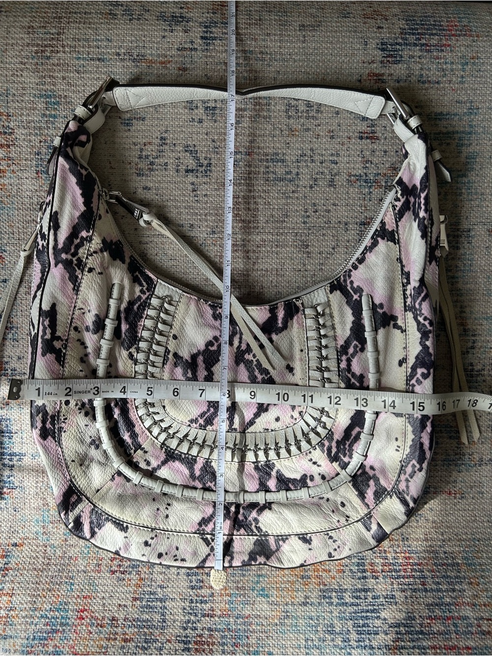Aimee Kestenberg Lavender White Black Snake Print Hobo Shoulder Bag - Picture 9 of 10